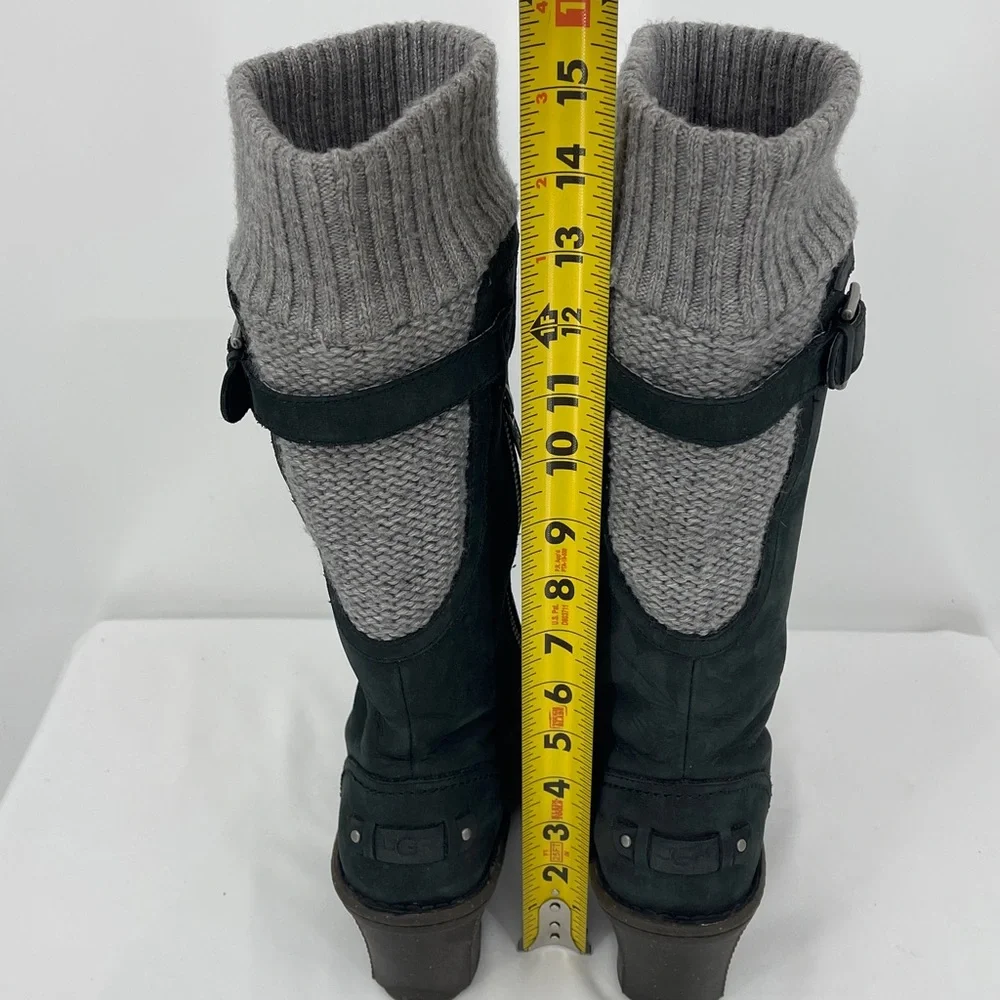 UGG Soft GRAY MID CALF BOOTS ZIPPER SIDE LEATHER WOMENS SIZE 6 WEDGE